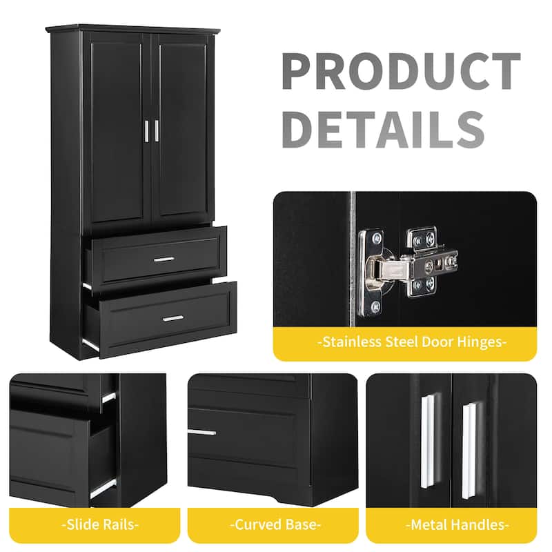 Roomfitters Tall Bathroom Storage Cabinet with Two Doors, Adjustable Shelf and Sleek Modern Frame