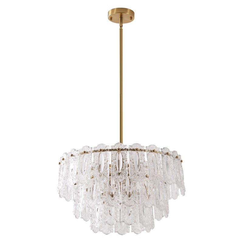 Rennnsan 6-Light Antique Brass Finish Glass Chandelier for Dining Room & Foyer - 45.1 in. W x 20 in. H