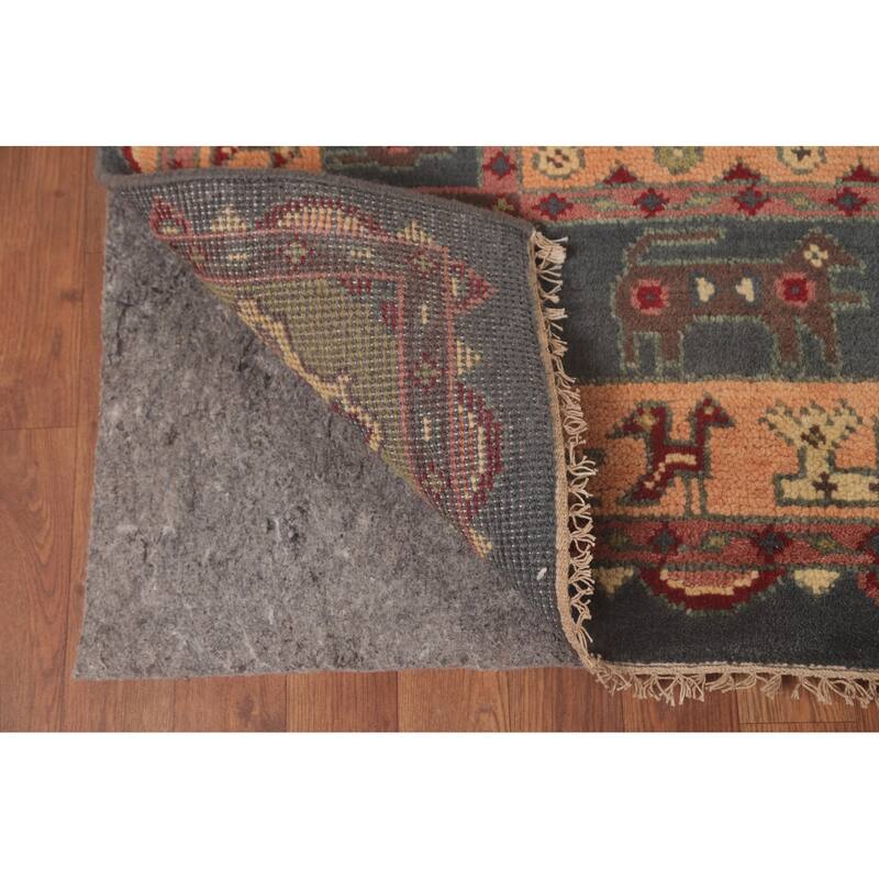 Geometric Kazak Area Rug Handmade Traditional Grey Wool Carpet - 7'9"x 9'9"