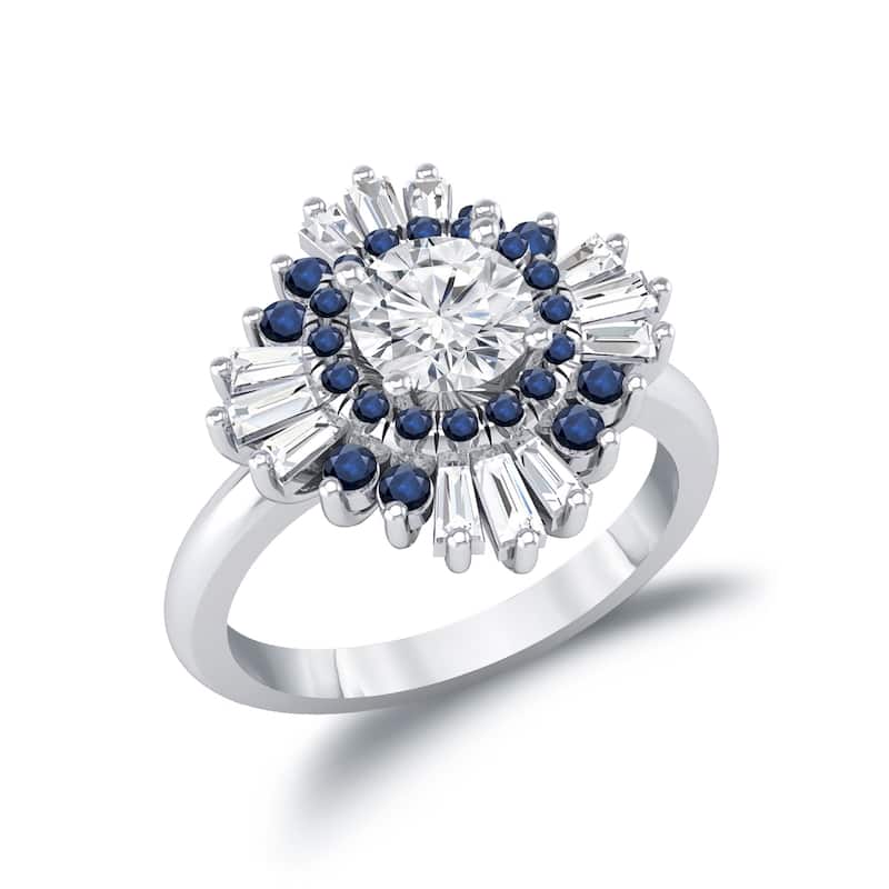 Auriya 14k Gold 1 1/5ctw Ballerina Diamond and Sapphire Engagement Ring Certified (G-H, VS1-VS2)