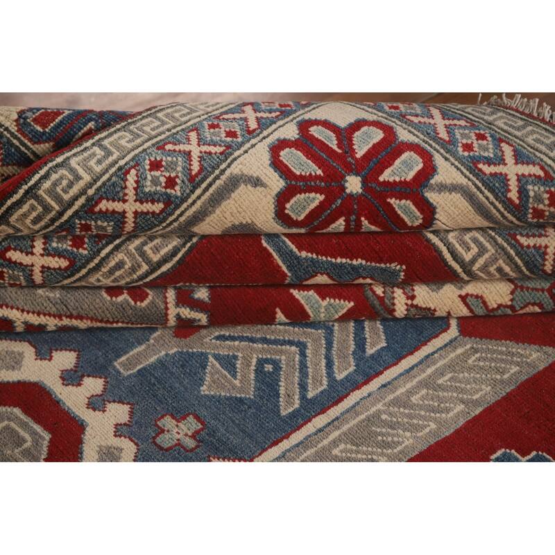 Geometric Red Kazak Oriental Area Rug Wool Carpet - 8'0" x 9'9"