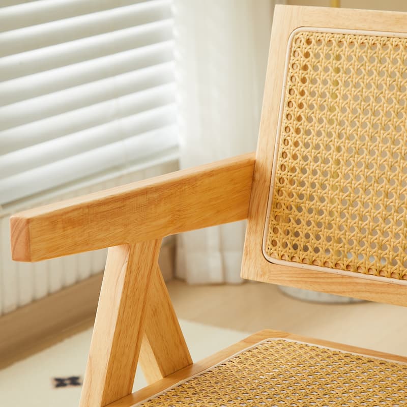 2 Piece Rattan Solid Wood Kitchen Dining Chair with Cushions, Backrests, Armrests for Dining Room Kitchen Living Room Bedroom