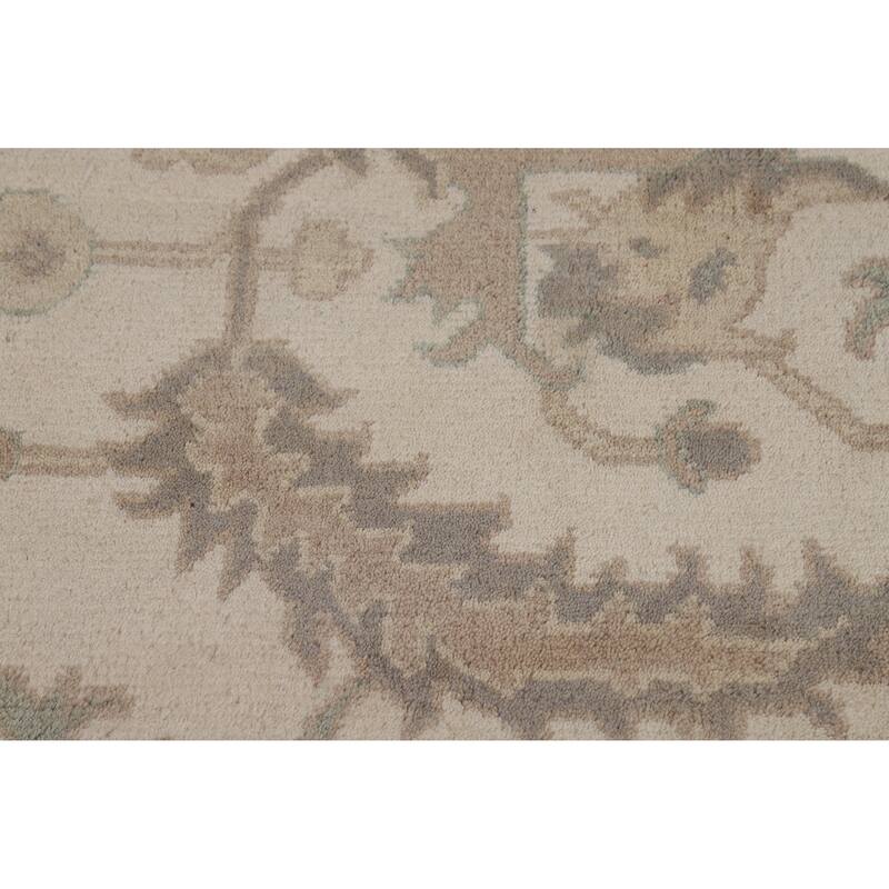 All-Over Ivory Floral Oushak Indian Area Rug Handmade Wool Carpet - 8'4" x 11'10"
