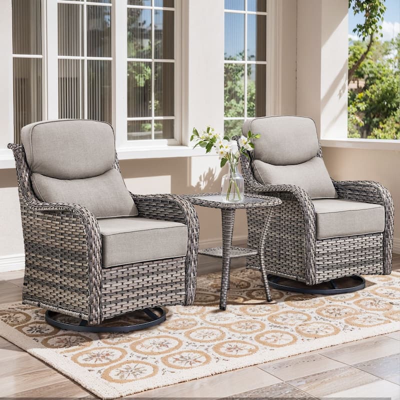 Gymojoy 3-Piece Patio Swivel Glider Chair Set with Side Table, 6-Inch Ultra-Plush Cushions & Water-Resistant Olefin Fabric