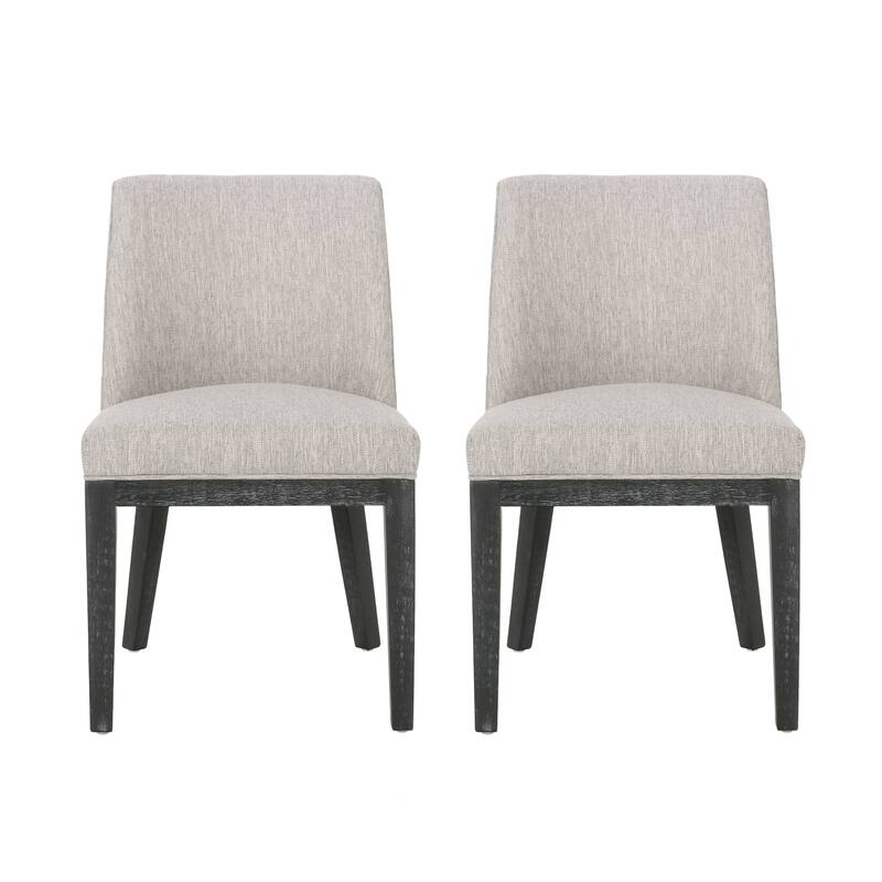 Jeeni Dining Side Chair Set of 2, Beige Fabric, Black Hardwood Frame