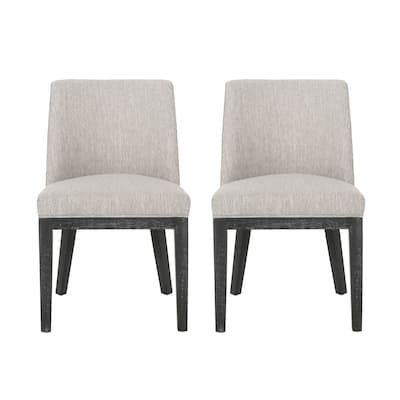 Jeeni Dining Side Chair Set of 2, Beige Fabric, Black Hardwood Frame