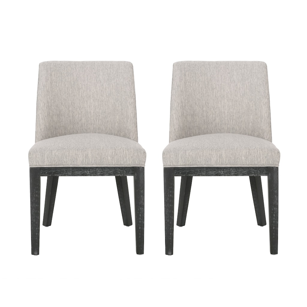 Jeeni Dining Side Chair Set of 2, Beige Fabric, Black Hardwood Frame