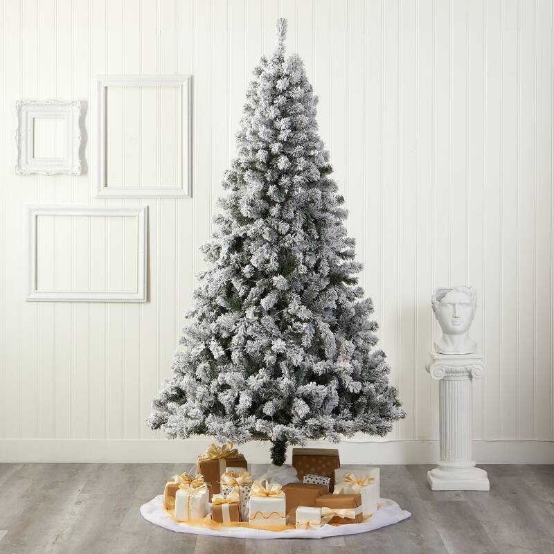 8ft. Flocked Fir Artificial Christmas Tree - Towering Snow-Kissed Holiday X-Mas Centerpiece