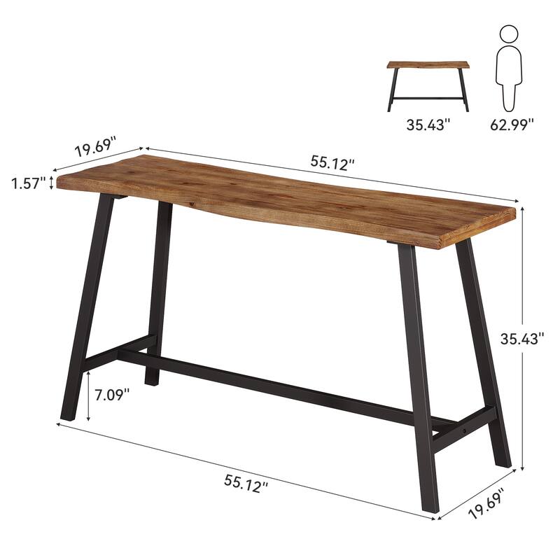 55.1-Inch Solid Wood Bar Table with Sturdy Metal Frame