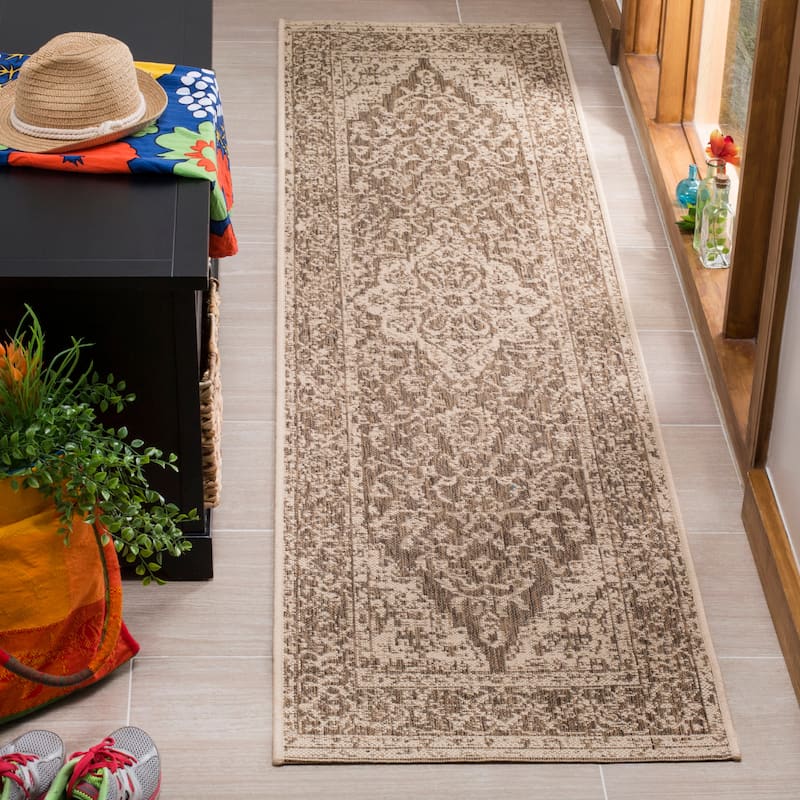 SAFAVIEH Linden Louann Indoor/ Outdoor Waterproof Patio Backyard Rug - 2'2" x 10' Runner - Beige/Cream