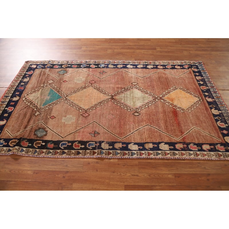 Vegetable Dye Gabbeh Qashqai Persian Antique Rug Handmade Wool Carpet - 4'2"x 7'3"