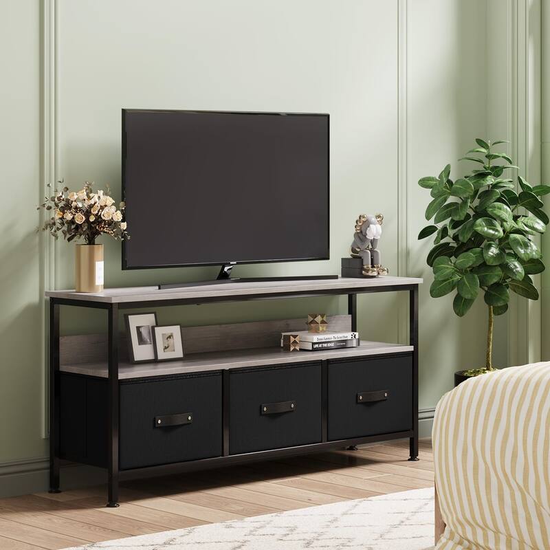 TV Stand Dresser for Bedroom with 3 Fabric Drawer Entertainment Center for 55 Inch Television