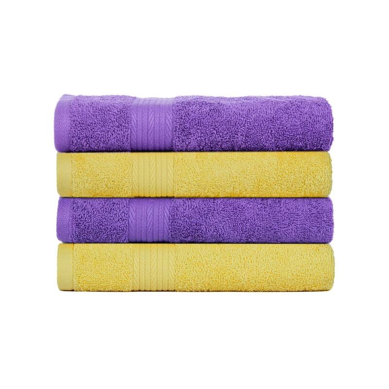 Pure Cotton 600GSM Absorbent Hand Towel 18x28 Inch by Ample Decor - Pack of 4 - Purple-Yellow