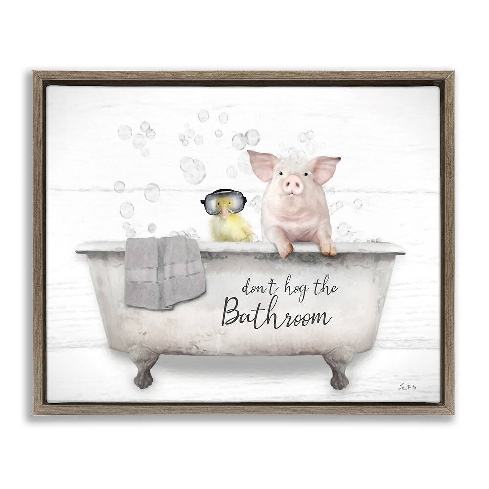 Stupell Don't Hog Bathroom Framed Floater Canvas Wall Art Design by Lori Deiter