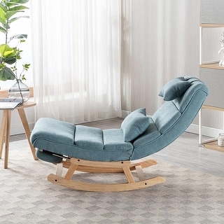 Blue Therapy Rocking Chair Ergonomic Rocking Chair with High Backrest and Cozy Armrest, Light Blue ...