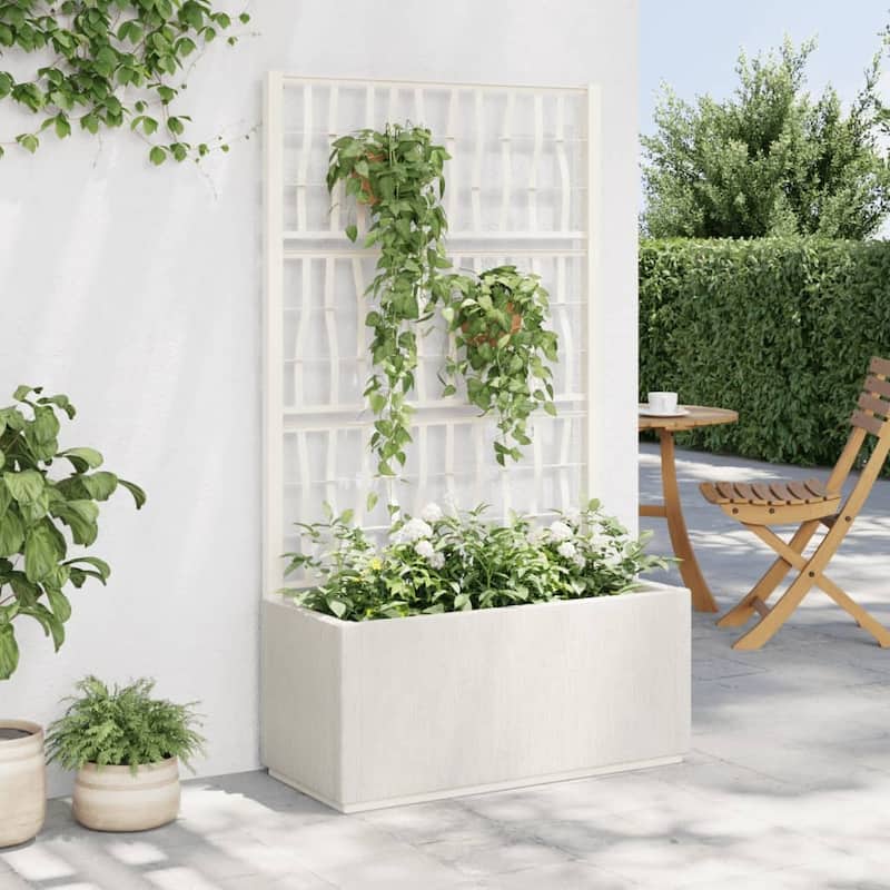 vidaXL Garden Planter with Trellis Trough Plant Pot Flower Box Outdoor PP - 14.2 x 31.5 x 55.1 . - Black