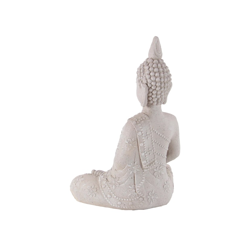 Magnesium Oxide Buddha Indoor Outdoor Meditating Garden Sculpture with Floral Carvings - Gray - Roche River Decor