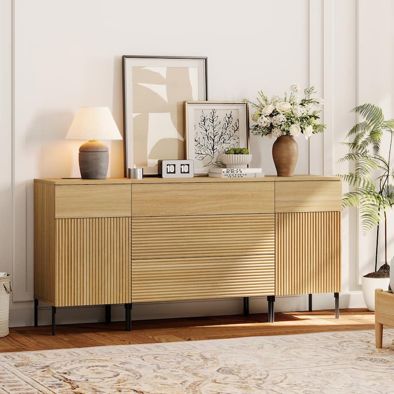 63" Modern Wood 5-Drawer Dresser With Reeded Design, Minimalist Dresser Organizer Storage