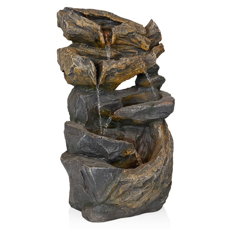 Cascading Rock Fountain with Warm White LED