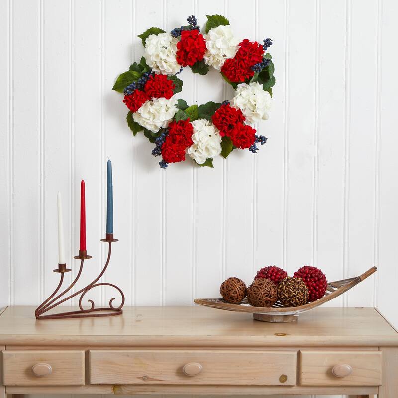 Blueberries and Geranium Artificial Wreath, 21-Inch, Unlit