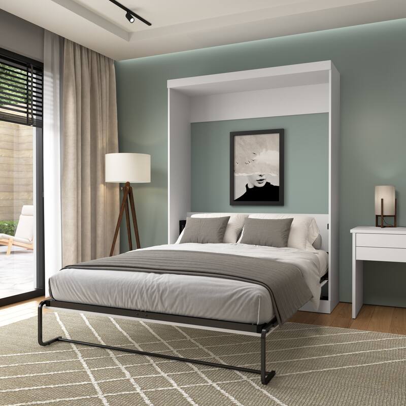 Nebula 65W Queen Murphy Bed, Space-Saving Wall Bed by Bestar - White