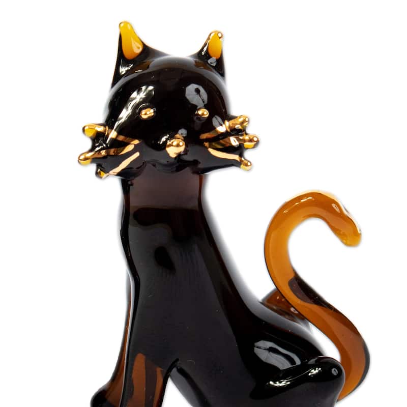 Novica Handmade Magical Felines Gilded Glass Figurines