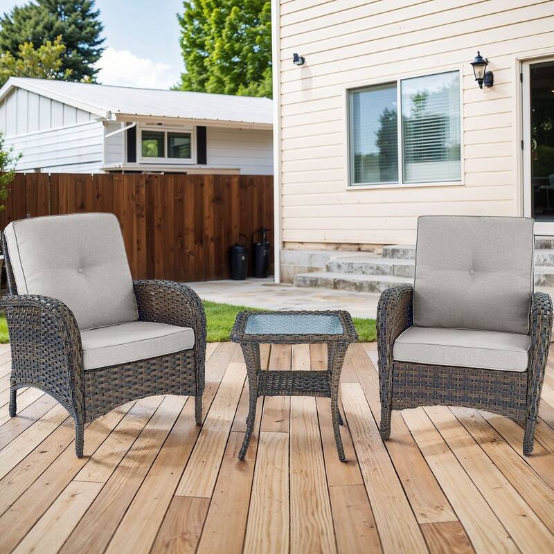 Outdoor Dining High Back Chairs with Side Table - Beige - Brown