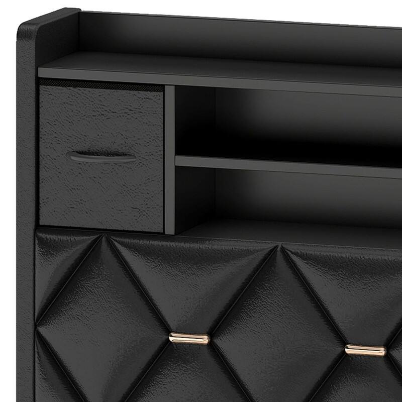 Moasis Upholstered Bed Frame with Storage Headboard And Charging Station and LED Light