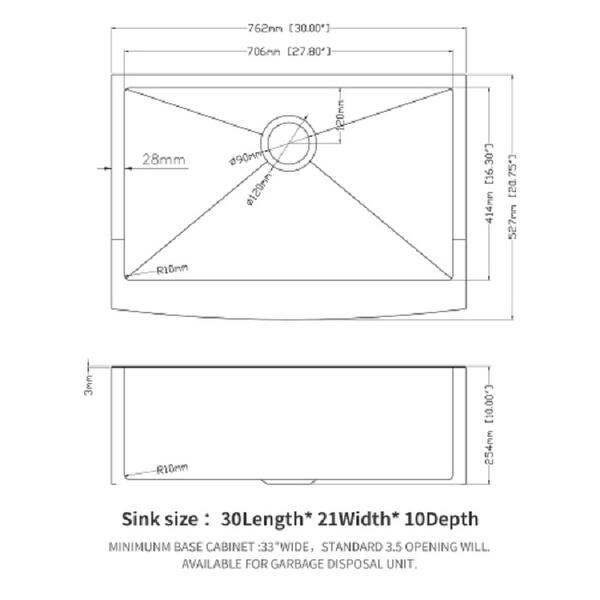 30 inch Farmhouse Kitchen Sink Gunmetal Black Apron Front 16 Gauge