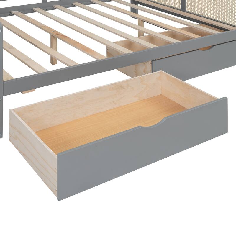 Full Size Wooden Daybed with 2 Drawers and All-in-One Cabinet and Shelf for Practical Bedroom Storage, Platform Bed Frame