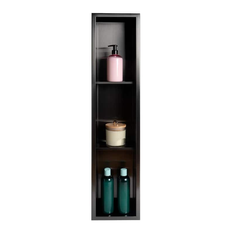 ALFI brand 8" x 36" Brushed Black PVD Stainless Steel Vertical Triple Shelf Shower Niche