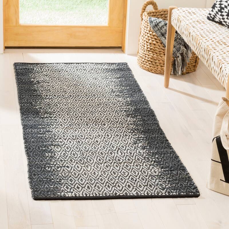 SAFAVIEH Handmade Vintage Boho Leather Lissette Modern Stripe Leather - 2' 3" x 9' - Grey/Cream - Runner