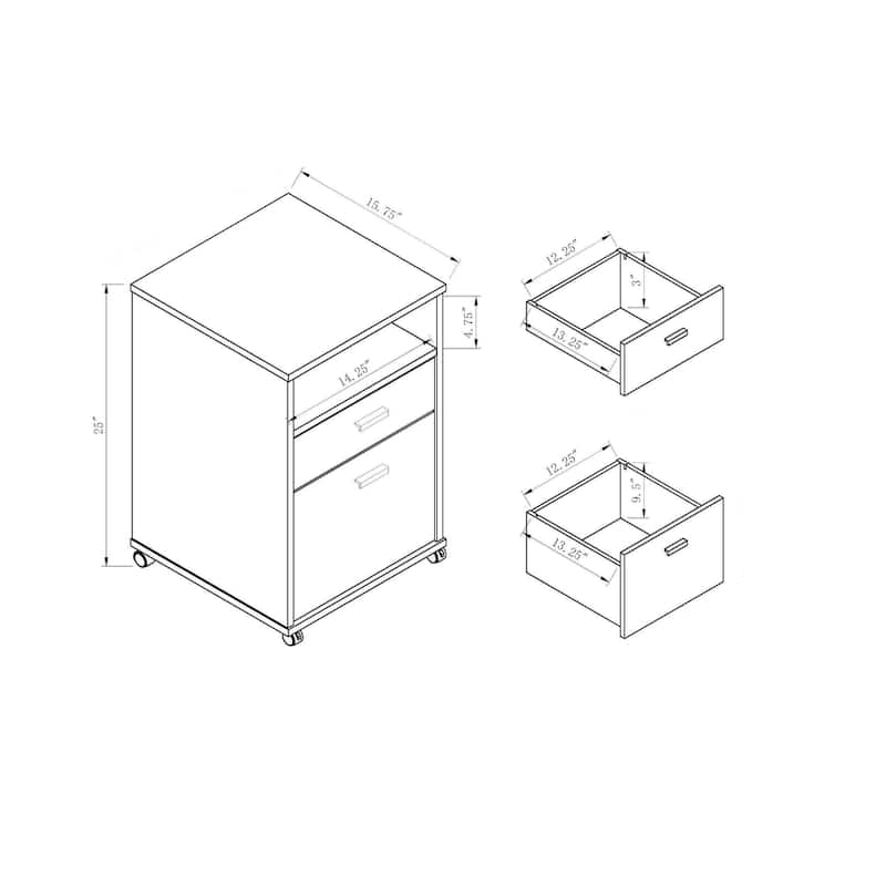Anmytek Dark Wood Rolling Desk with 2 Drawers - Mobile Computer Desk for Home Office and Small Spaces