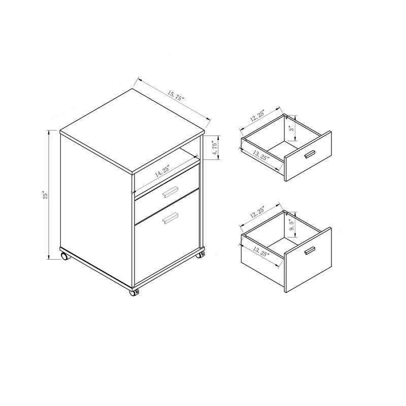 Home office desk with modesty panel and detached file cabinet on locking wheels with two drawer
