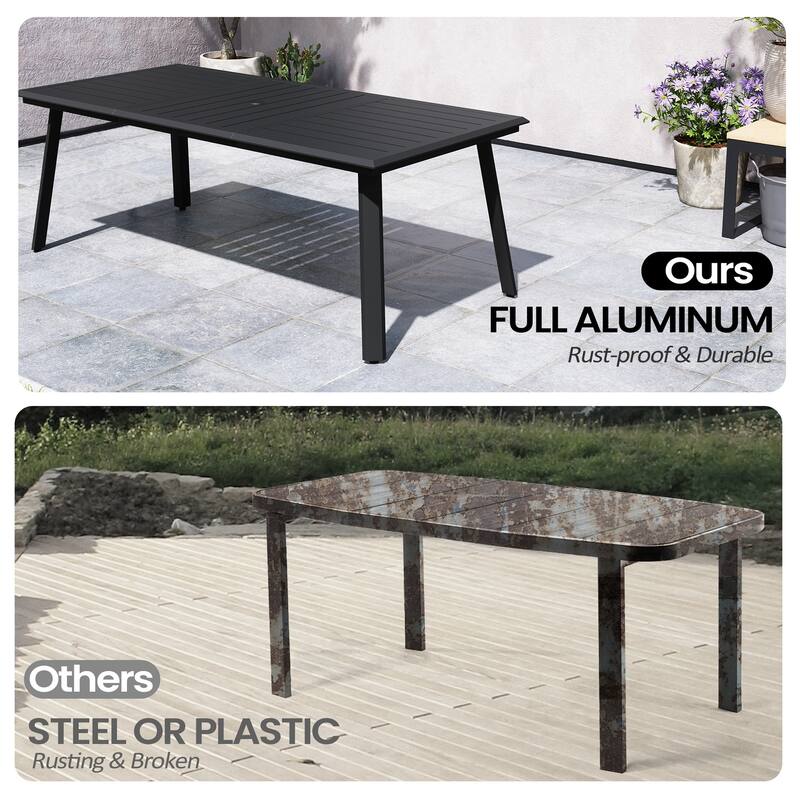 Outdoor Rectangle Aluminum Dining Table with Umbrella Hole