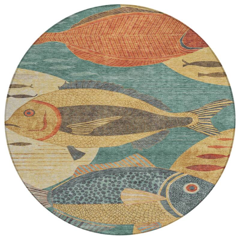 Machine Washable Indoor/ Outdoor Modern Fish Chantille Rug