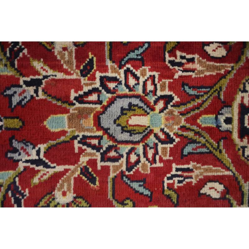 Hand Knotted Oriental 100% Wool Carpet Traditional Floral Red Kashan Area Rug - 12' 7'' X 9' 1''