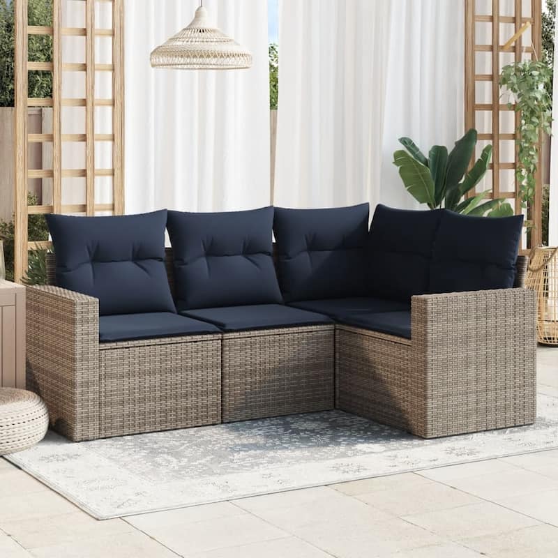 vidaXL Patio Sofa Set with Cushions Outdoor Conversation Furniture Poly Rattan - 25.8" x 24.4" x 27.2" - Beige and gray without table