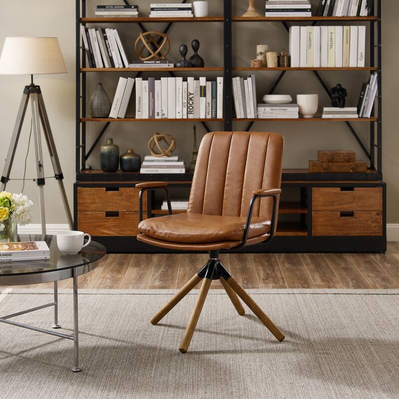 Art Leon Faux Leather Swivel Accent Arm Chair