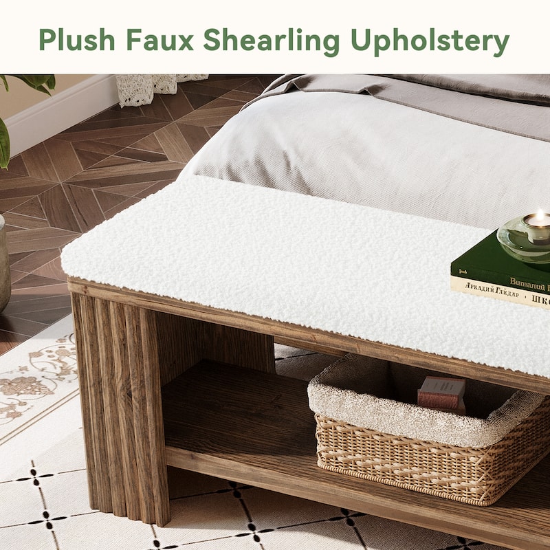Solid Wood Entryway Bench, 63" Upholstered End of Bed Bench