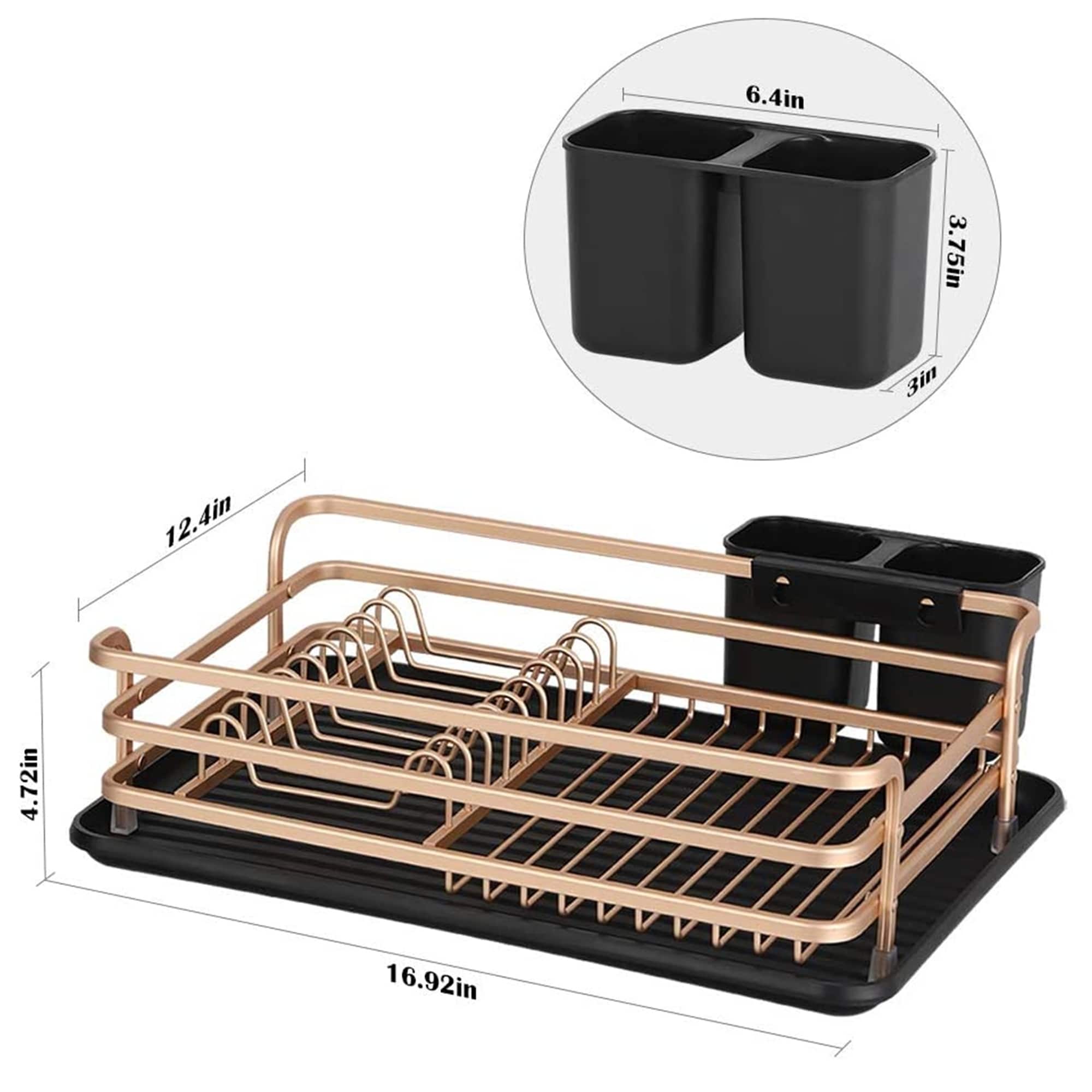 Aluminum Dish Drying Rack with Cutlery Holder, Rose Gold On Sale