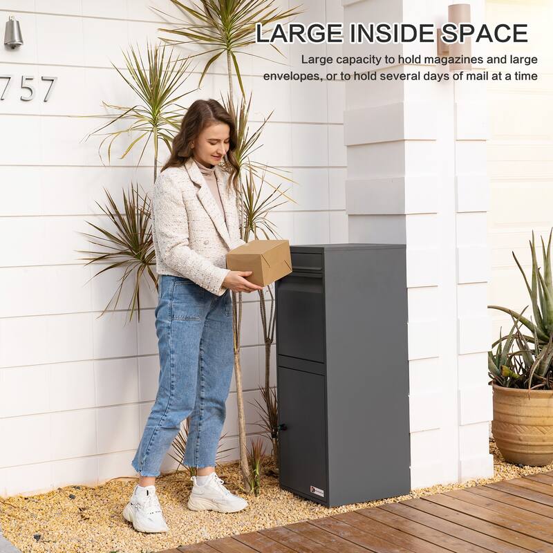 Package Delivery Box, Parcel Mailbox with Secure Storage Compartment, for Outdoor Porch, Curbside,gray - 40.2*16.8*15.2