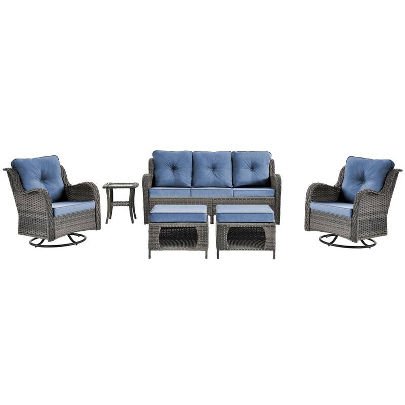Gray Wicker Rattan Outdoor Patio Furniture Set Swivel Chair with Cushion