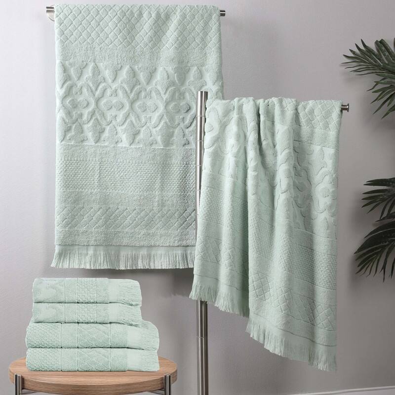 Superior Rolla Cotton Geometric Jacquard Plush Soft 6 Piece Towel Set