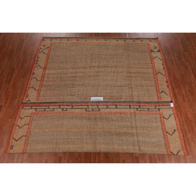 Hand Woven Oriental 100% Jute Carpet Southwestern Modern Brown Kilim Area Rug - 13' 4'' X 10' 6''