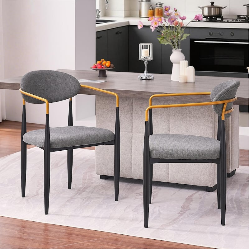 Modern Upholstered Dining Chair with Gold-Accented Armrests - 22"W x 21"D x 30"H, Ergonomic Design for Dining Room,2PCS/CTN