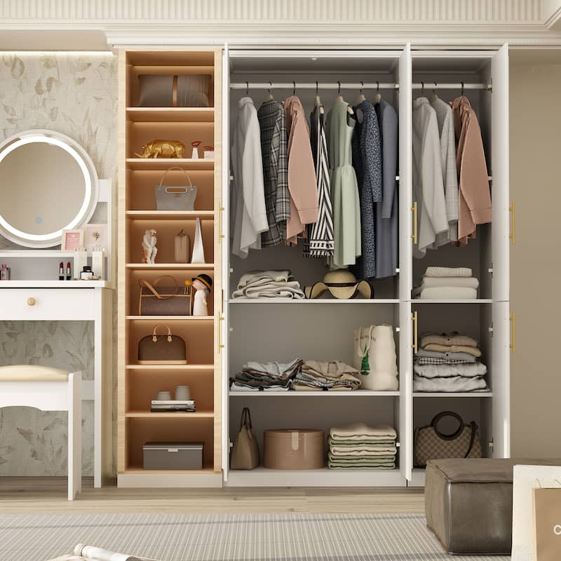 74.8"H Large Modular Wardrobe Cloest Armoire Cabinet Glass Door