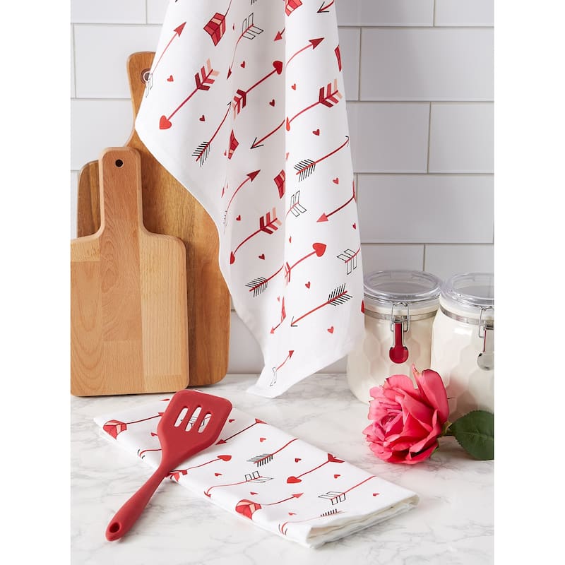 Arrows Valentine's Day Kitchen Dish Towels - 28" - White and Red - Set of 2