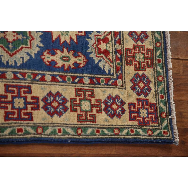 Blue Kazak Runner Rug Hand-Knotted Wool Carpet - 2'7" x 13'2"