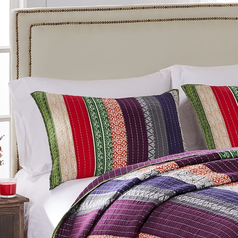 Greenland Home Fashions Marley 100% Cotton Mult-Fabric Stripe Bohemian Quilt Set